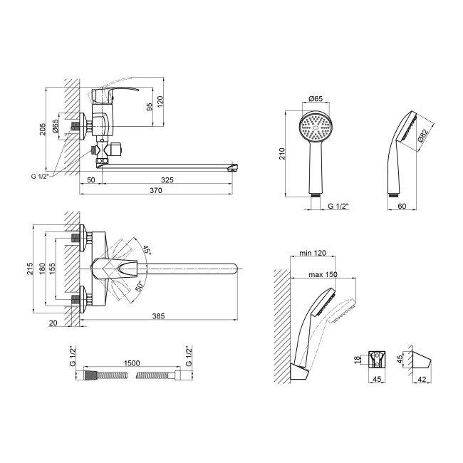 Змішувач для ванни Lidz Anny 005C2 з поворотним виливом (з душовим гарнітуром) (k40) LDANN005C2CRM35102 Chrome 2
