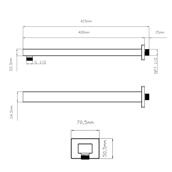 Кронштейн для верхнього душу Qtap Trubice 400 мм прямокутний QTTRU120BLM45929 Black Matt 2 Кронштейн для верхнього душу Qtap Trubice 400 мм прямокутний QTTRU120BLM45929 Black Matt 2