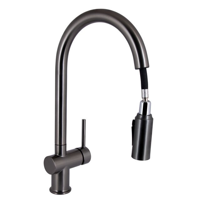 Змішувач для кухні Qtap Rozcesti з висувним виливом з підключенням для питної води QTROZ366GMB45939 Gunmetal Black PVD Змішувач для кухні Qtap Rozcesti з висувним виливом з підключенням для питної води QTROZ366GMB45939 Gunmetal Black PVD