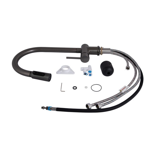 Змішувач для кухні Qtap Rozcesti з висувним виливом з підключенням для питної води QTROZ366GMB45939 Gunmetal Black PVD Змішувач для кухні Qtap Rozcesti з висувним виливом з підключенням для питної води QTROZ366GMB45939 Gunmetal Black PVD