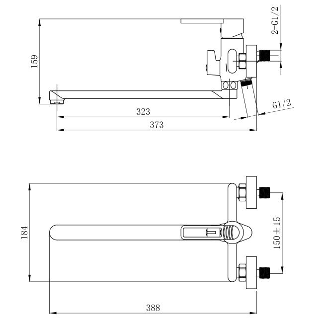 Змішувач для ванни Qtap Taurus з довгим поворотним виливом (з душовим гарнітуром) QTTAU260BLM45664 Black Matt 2