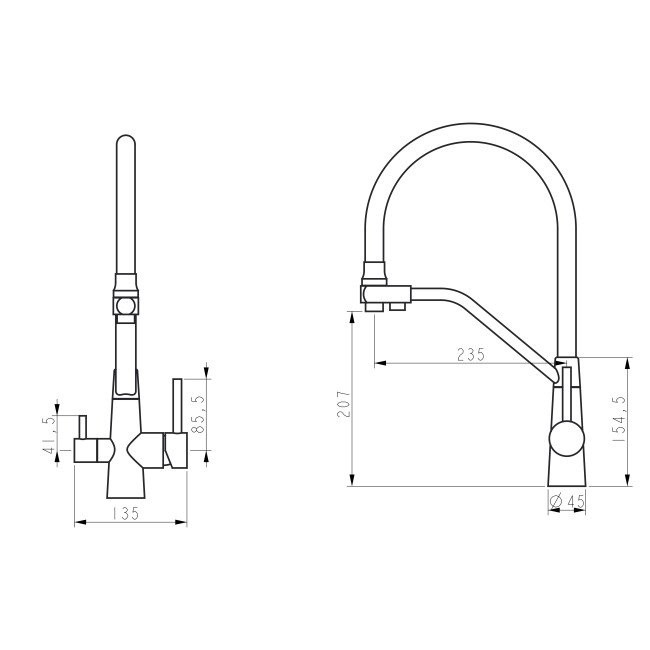 Змішувач для кухні Lidz Aria 020F3 з гнучким виливом з підключенням для питної води (k35) LDARI020F3BLA39212 Black Matt 2