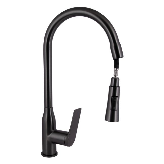 Змішувач для кухні Qtap Vlasta New з висувним виливом QTVLA344GMB45647 Gunmetal Black PVD