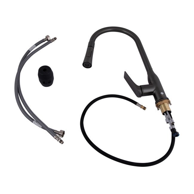 Змішувач для кухні Qtap Vlasta New з висувним виливом QTVLA344GMB45647 Gunmetal Black PVD