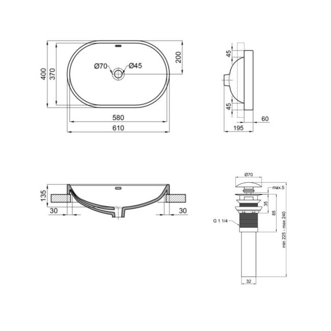 Комплект Qtap Leo: Раковина врізна овальна 590x400x170 мм White + Донний клапан PU02O 2 Комплект Qtap Leo: Раковина врізна овальна 590x400x170 мм White + Донний клапан PU02O 2