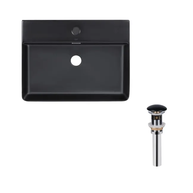 Комплект Qtap Nando LT: Раковина підвісна прамокутна 600х420х120 мм Matt Black + Донний клапан PU03O Комплект Qtap Nando LT: Раковина підвісна прамокутна 600х420х120 мм Matt Black + Донний клапан PU03O