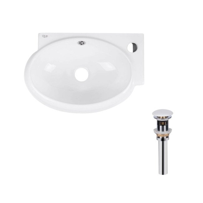 Комплект Qtap Leo: Раковина підвісна овальна права 430x290x140 мм White + Донний клапан PU02O Комплект Qtap Leo: Раковина підвісна овальна права 430x290x140 мм White + Донний клапан PU02O