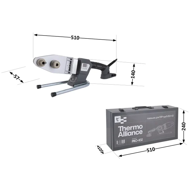Паяльник для пластикових труб Thermo Alliance PRO-102 Ø20-63 (автоматичний з дісплеєм, 800W) 2 Паяльник для пластикових труб Thermo Alliance PRO-102 Ø20-63 (автоматичний з дісплеєм, 800W) 2
