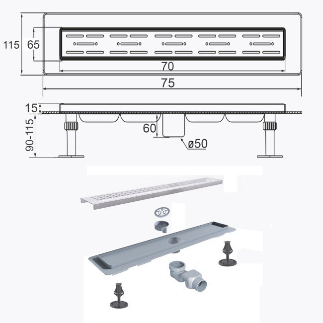 Трап лінійний душовий TILLO TM009-70 70см Трап лінійний душовий TILLO TM009-70 70см