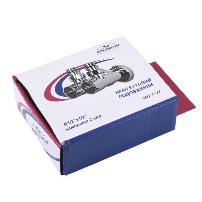 Кран вентильний кутовий з американкою SOLOMON LUX 1/2″ CHROM 7777 (2шт. КОМПЛЕК )   (1уп)