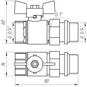 Кран кульовий з американкою Q PROFESSIONAL QP003 PN40 3/4″ антипротікання, Білий метелик