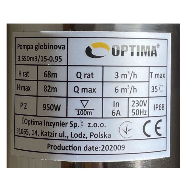 Насос свердловинний з підв, стійк, до піску OPTIMA 3,5SDm3/15 0,95 кВт 82м кабель 1,5м NEW Насос свердловинний з підв, стійк, до піску OPTIMA 3,5SDm3/15 0,95 кВт 82м кабель 1,5м NEW