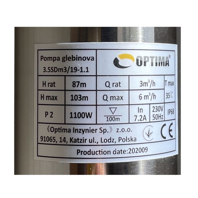 Насос свердловинний з підв, стійк, до піску OPTIMA 3,5SDm3/19 1,1 кВт 103м кабель 1,5м NEW Насос свердловинний з підв, стійк, до піску OPTIMA 3,5SDm3/19 1,1 кВт 103м кабель 1,5м NEW