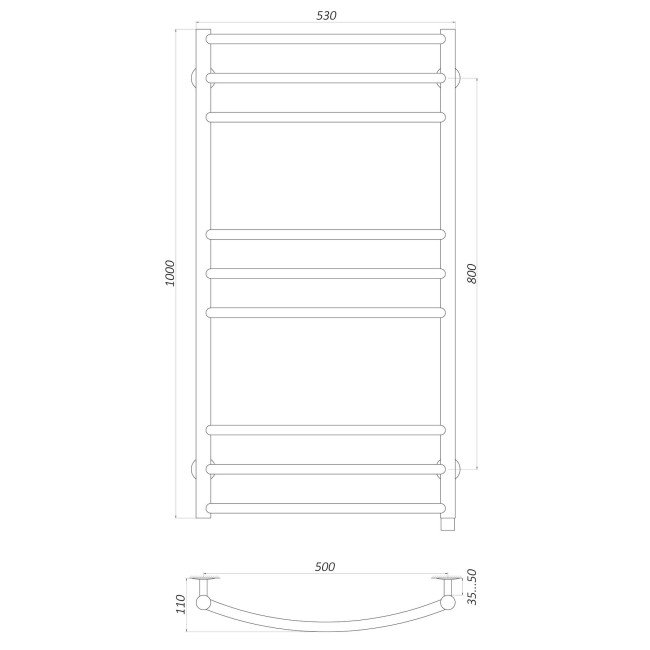 Рушникосушарка UNIO LDE EL 1000-500-9 BLK Драбинка Дуга Еліт електро чорна