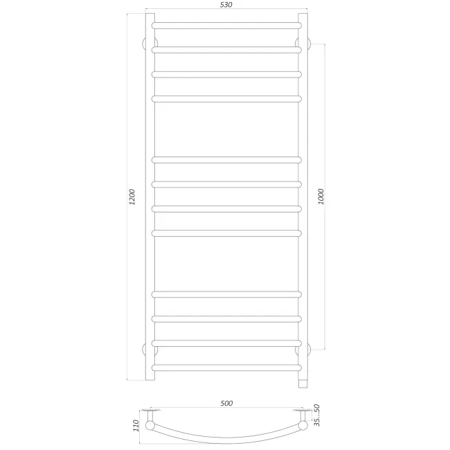 Рушникосушарка UNIO LDE EL 1200-500-12 BLK Драбинка Дуга Еліт електро чорна