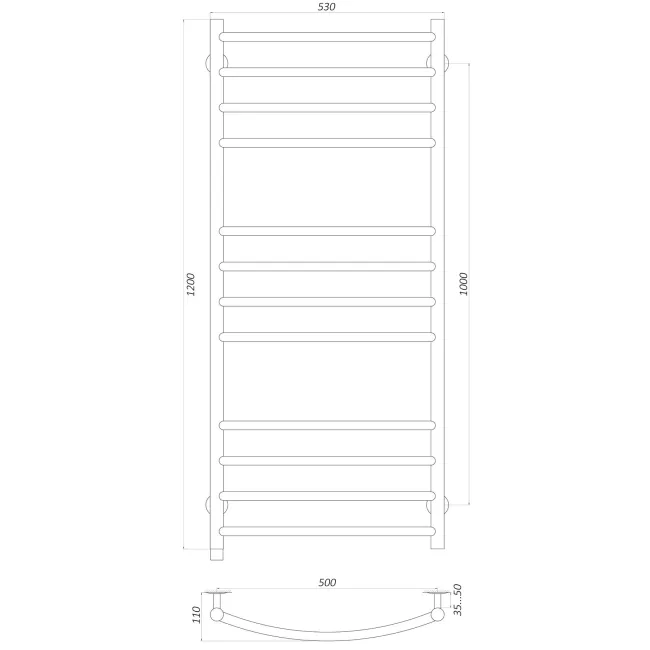 Рушникосушарка UNIO LDE ER 1200-500-12 BLK Драбинка Дуга Еліт електро чорна