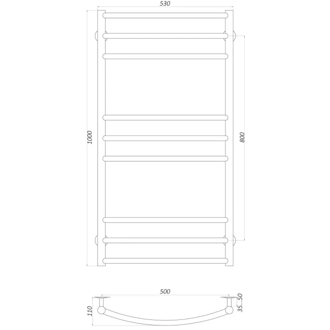 Рушникосушарка UNIO LDE W 1000-500-9 BLK Драбинка Дуга Еліт вода чорна