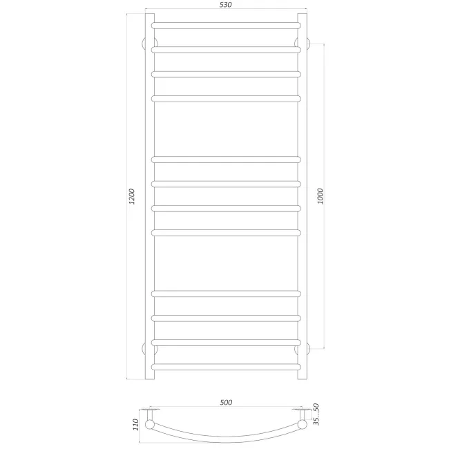 Рушникосушарка UNIO LDE W 1200-500-12 BLK Драбинка Дуга Еліт вода чорна