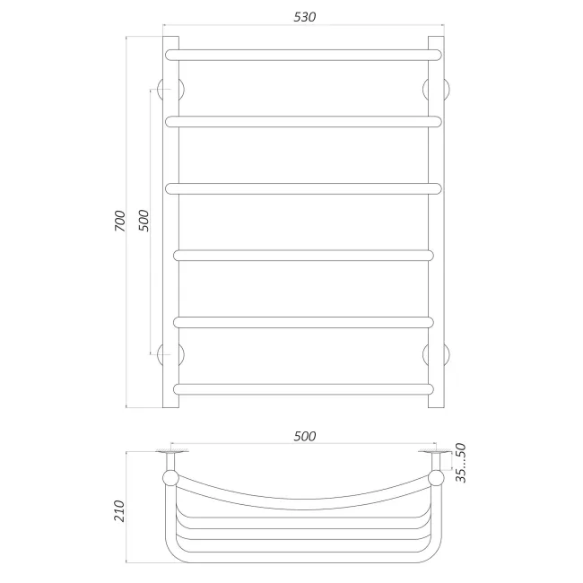 Рушникосушарка UNIO LKD ER 700-500-6 Драбинка Каскад Дуга електро
