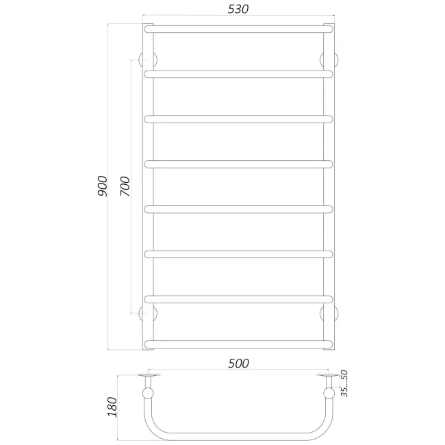 Рушникосушарка UNIO LS EL 900-500-8  Драбинка Скоба електро