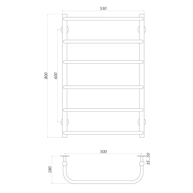 Рушникосушарка UNIO LS W 800-500-6 Драбинка Скоба вода