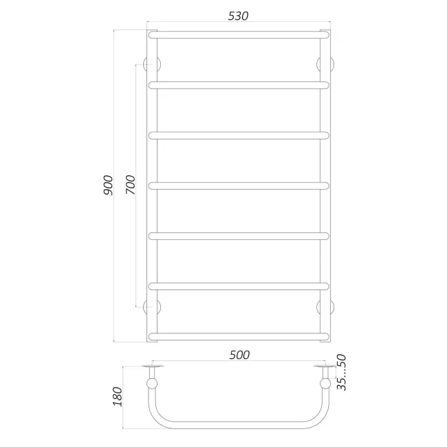 Рушникосушарка UNIO LS W 900-500-7 Драбинка Скоба вода