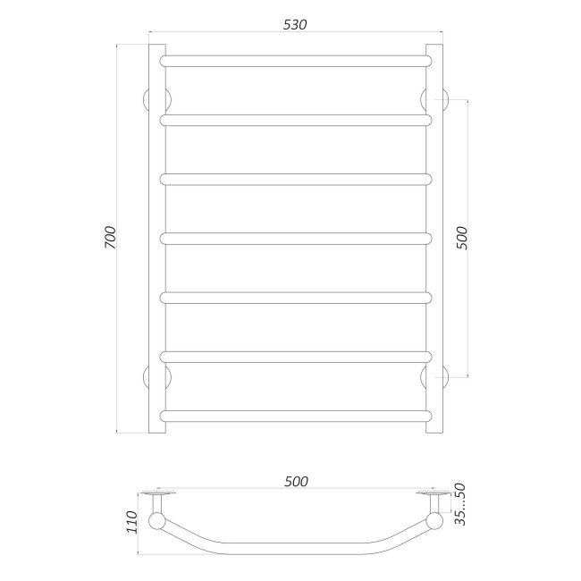 Рушникосушарка UNIO LT EL 700-500-7 Драбинка Трапеція електро