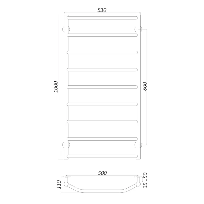 Рушникосушарка UNIO LT W 1000-500-9 Драбинка Трапеція вода