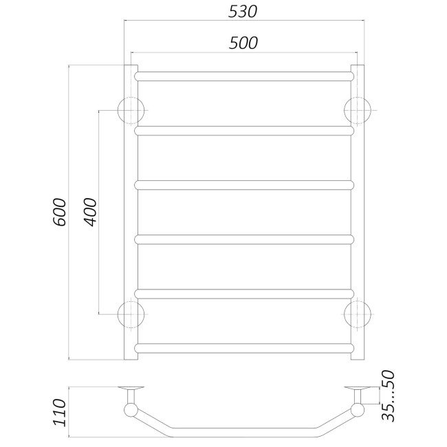 Рушникосушарка UNIO LT W 600-500-6 Драбинка Трапеція вода Рушникосушарка UNIO LT W 600-500-6 Драбинка Трапеція вода