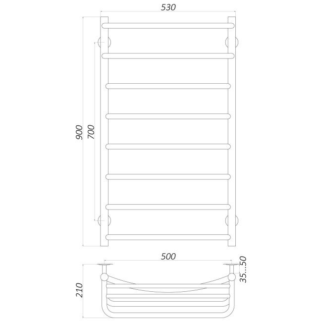 Рушникосушарка UNIO Op ER 900-500-8 Олівія з полицею електро Рушникосушарка UNIO Op ER 900-500-8 Олівія з полицею електро