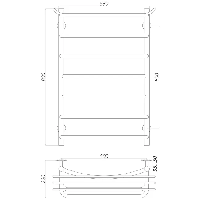Рушникосушарка UNIO Zp EL 800-500-7 Зета з полицею електро