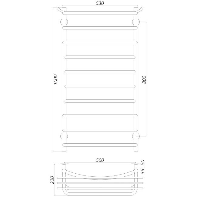 Рушникосушарка UNIO Zp ER 1000-500-10 Зета з полицею електро