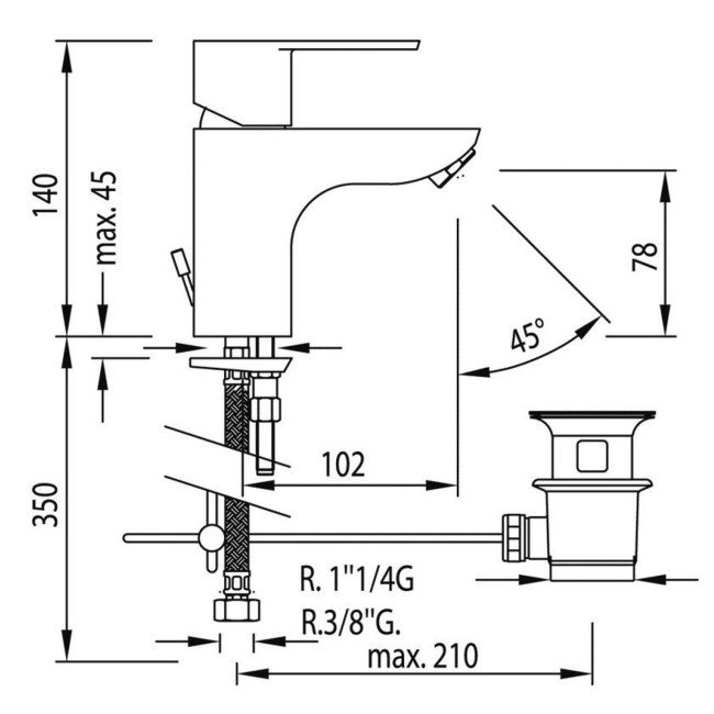 Змішувач для умивальника TRES BM-TRES 117103 висота H-140 мм 2