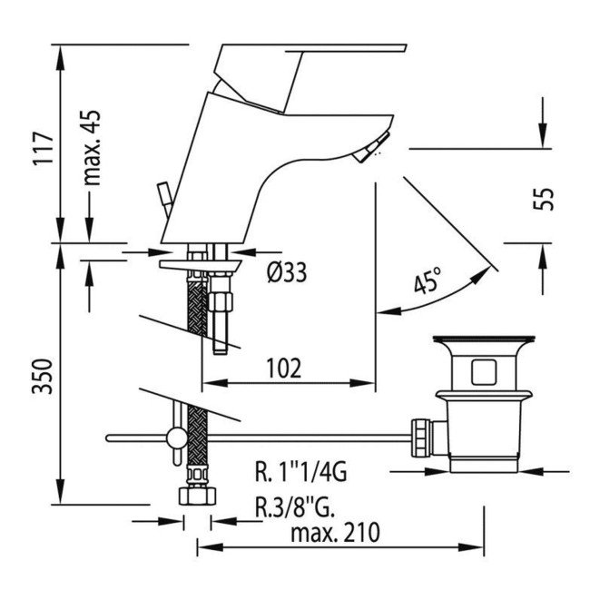 Змішувач для умивальника 139102-BM-TRES висота H-117 мм 2