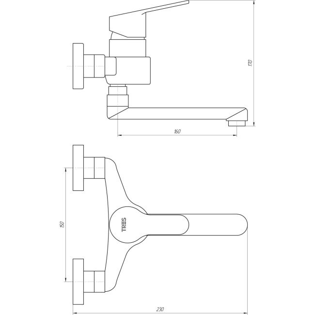 Змішувач для умивальника або кухні 139320-BM-TRES настінний , вилив 200 мм 2