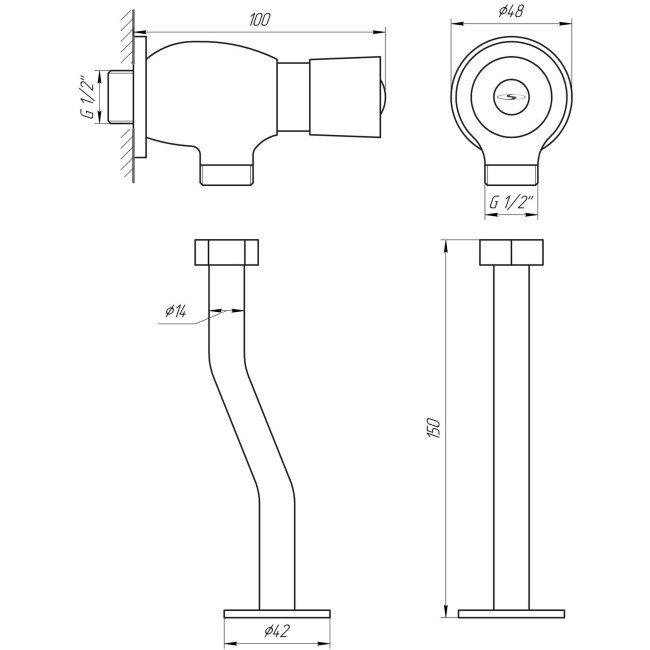 Кран-дозатор для пісуара Solomon LGE-043 Кран-дозатор для пісуара Solomon LGE-043