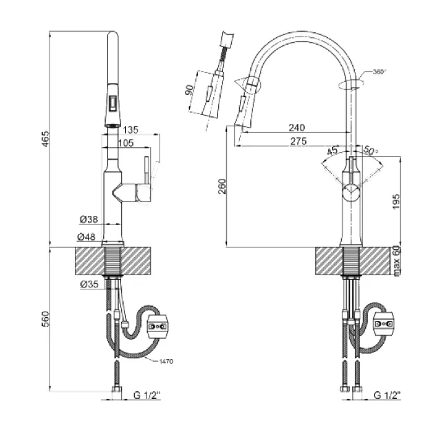 Змішувач для кухні Globus Lux ALPEN SBT1-2033-BB