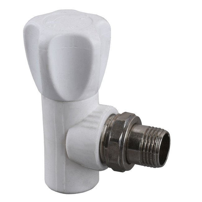 Вентиль радіаторний кутовий Kalde PPR  ф20x1/2 (білий)  22001