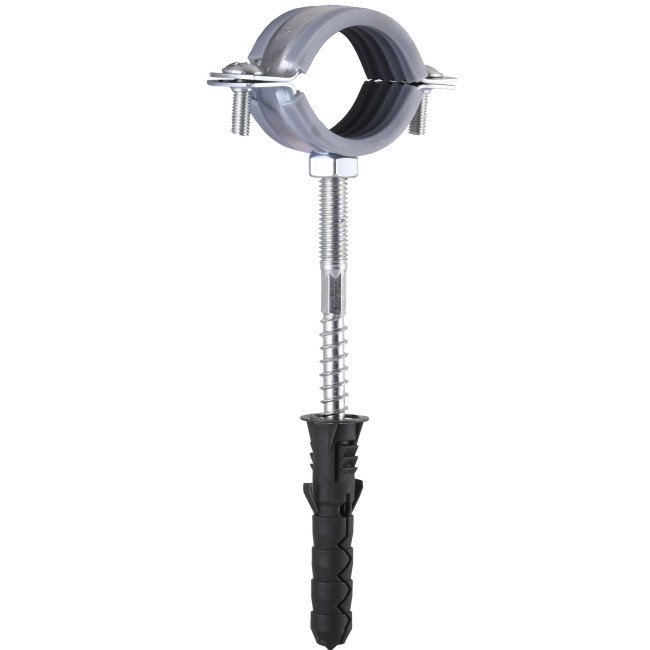 Хомут в зборi CR   1″ (32-37мм) з гвинтом-шурупом 8*80 та дюбелем в уп., сірий