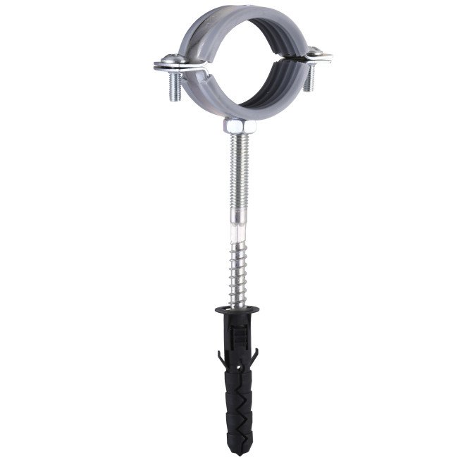 Хомут в зборi CR  1  1/4″ (42-47мм) з гвинтом-шурупом 8*80 та дюбелем в уп., сірий