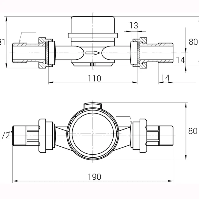 Лічильник гарячої води ECOSTAR DN15 1/2″ E-D R160