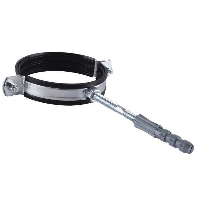 Хомут трубний SOLOMON (комплект) 4″, 108-118мм з гвинтом 10х120 та дюбелем Хомут трубний SOLOMON (комплект) 4″, 108-118мм з гвинтом 10х120 та дюбелем