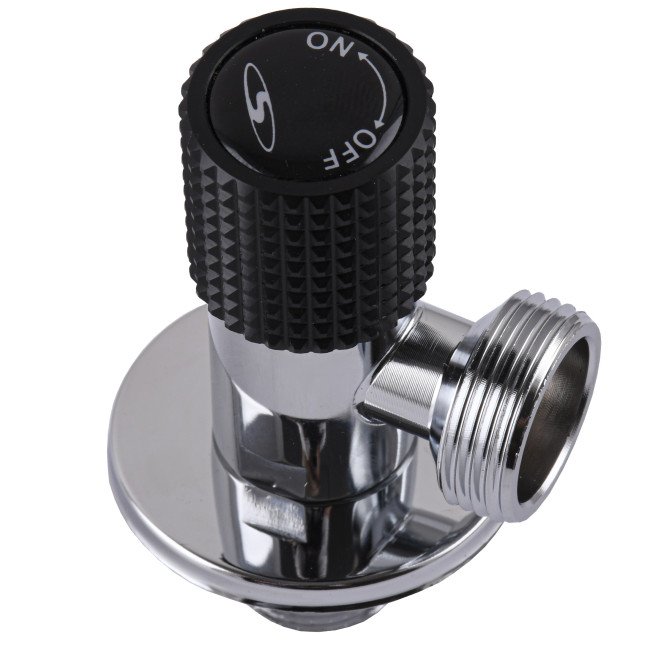 Кран кутовий кераміка SOLOMON EXCLUSIVE 1/2″X3/4″ 989 BLACK/CHROME ( 1шт.)