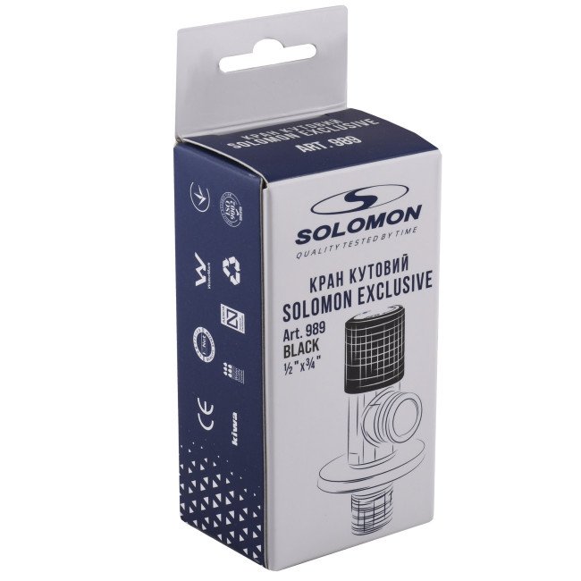 Кран кутовий кераміка SOLOMON EXCLUSIVE 1/2″X3/4″ 989 BLACK/CHROME ( 1шт.)