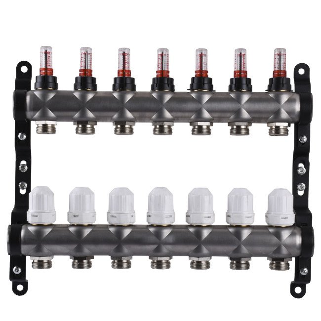 Колектор нержавіюча сталь з вимірювачем витрат ЕСО 001N 1″ x7