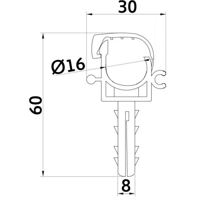 Кліпса-дюбель з клямкою для кріплення труби Ø16мм сіра/біла (100шт)