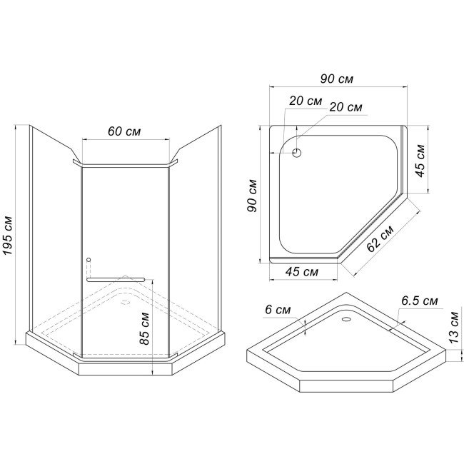 Душова кабіна пятикутна RABA L90TB (L90BT) BRAVO (2уп.)