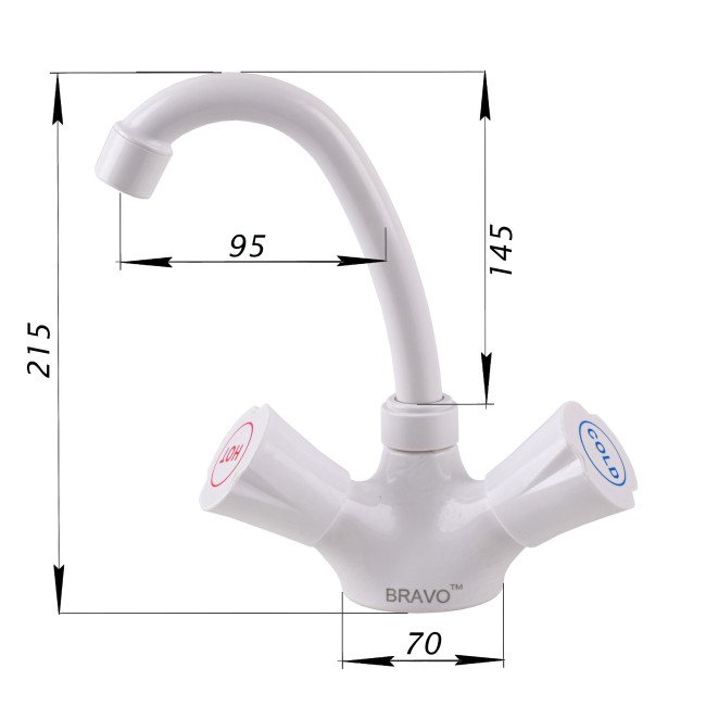 Змішувач для умивальника BRAVO B2-00-401 термостійкий ABS пластик, білий Змішувач для умивальника BRAVO B2-00-401 термостійкий ABS пластик, білий