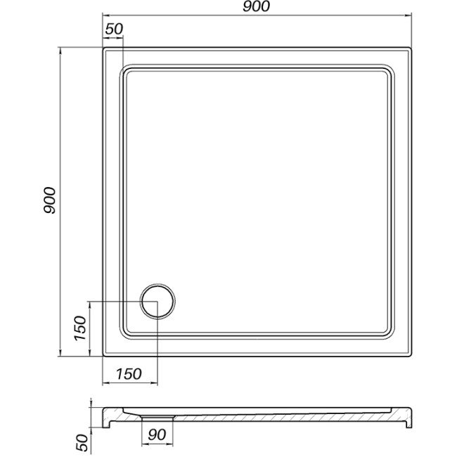 Душовий піддон квадратний BOBR SS90I BRAVO (1уп.)