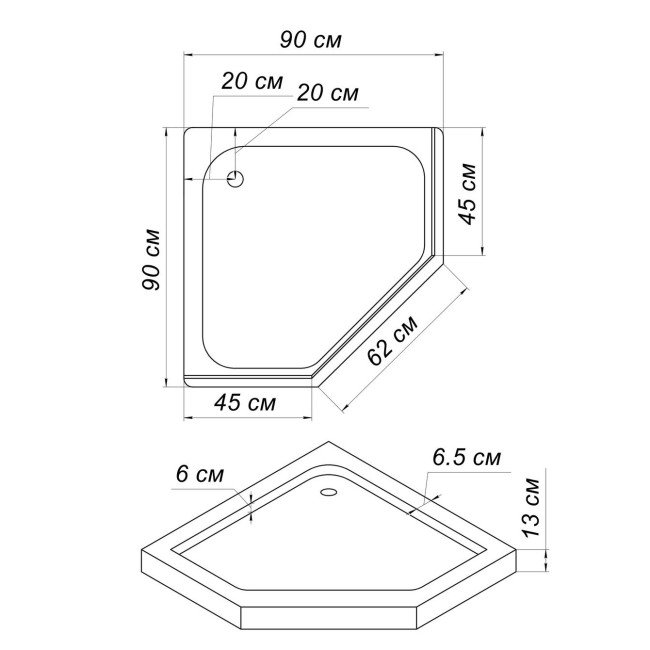 Душовий піддон пятикутний WIEPRZ PL90F BRAVO (1уп.) Душовий піддон пятикутний WIEPRZ PL90F BRAVO (1уп.)